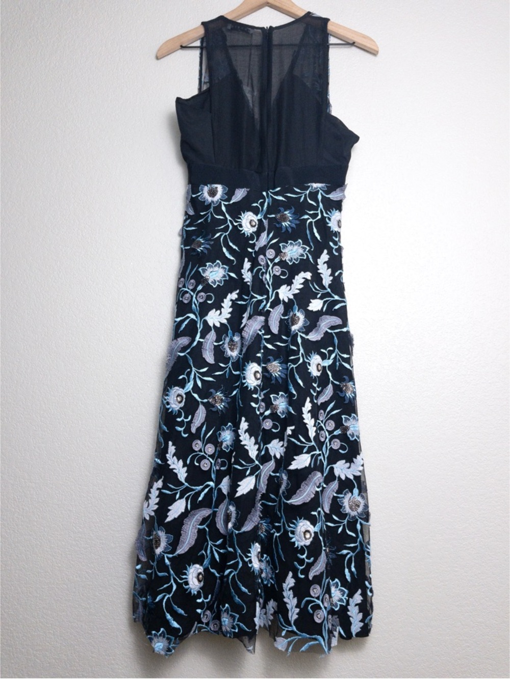 NWT Sandro Floral Embroidered Midi Dress 2 Black Blueshine Mesh Sheer Sleeveless - Picture 9 of 14